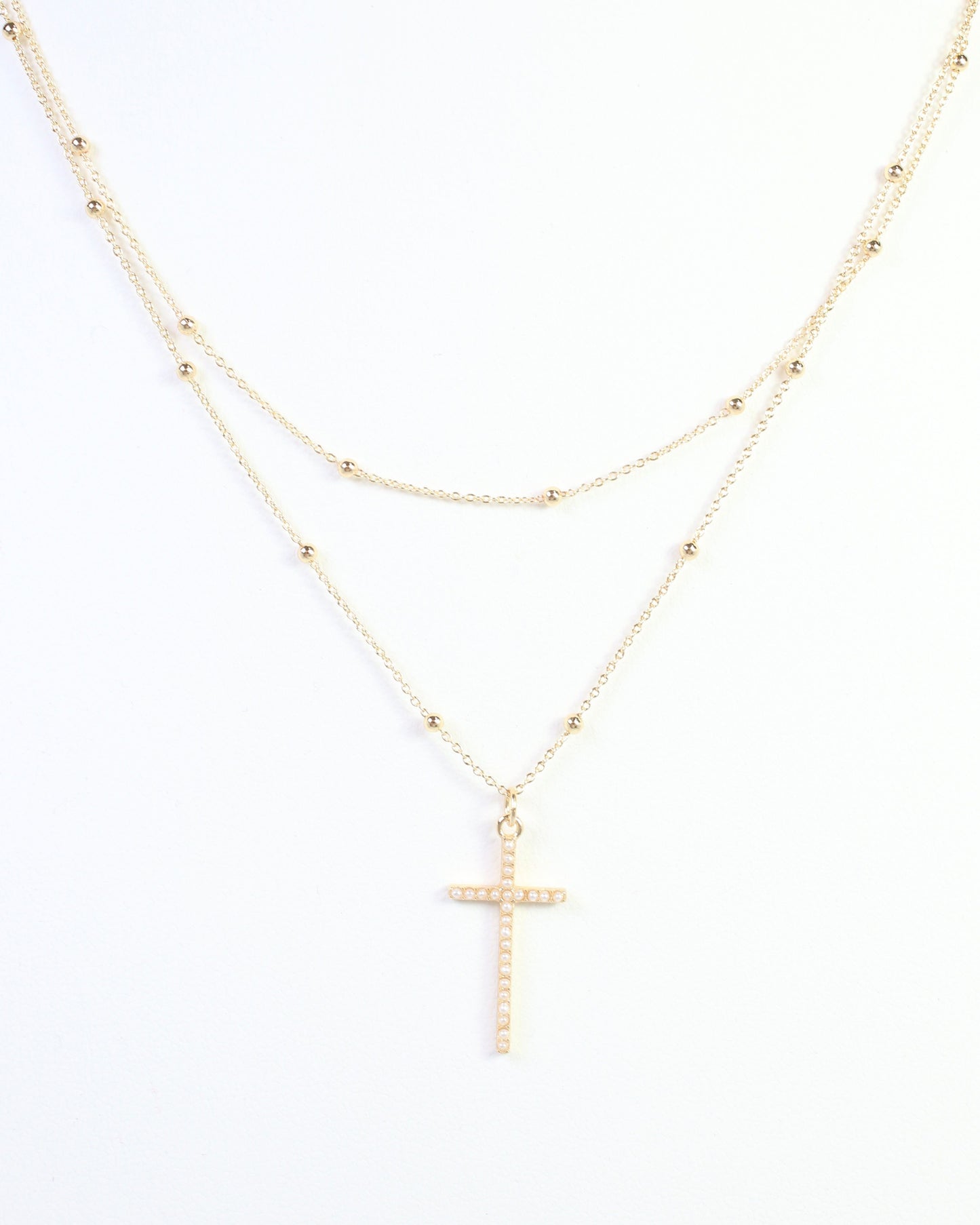 Kyla Pearl Cross Layered Necklace WR Gold