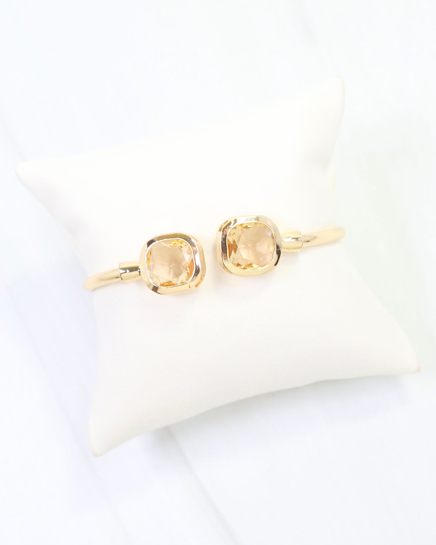 Kira Square Crystal Cuff Bracelet Champagne