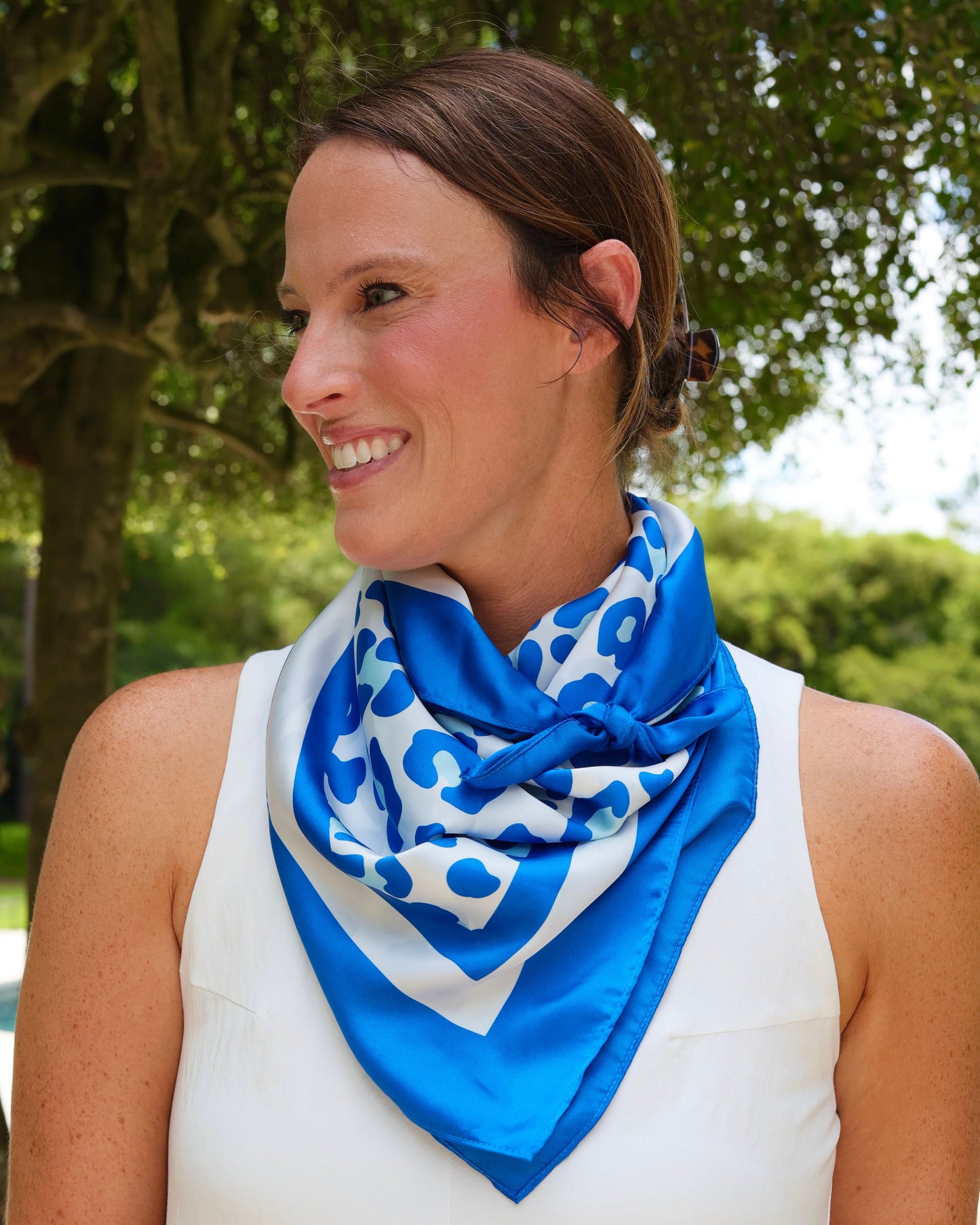 Meredith Spotted Scarf Large Blue White
