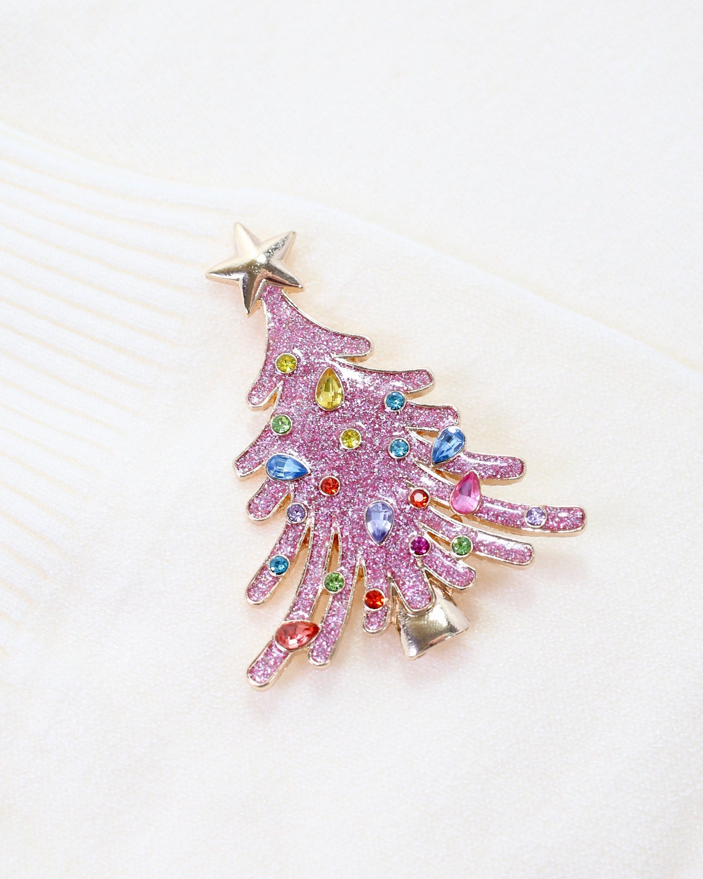 Joyful Christmas Tree Brooch Pink