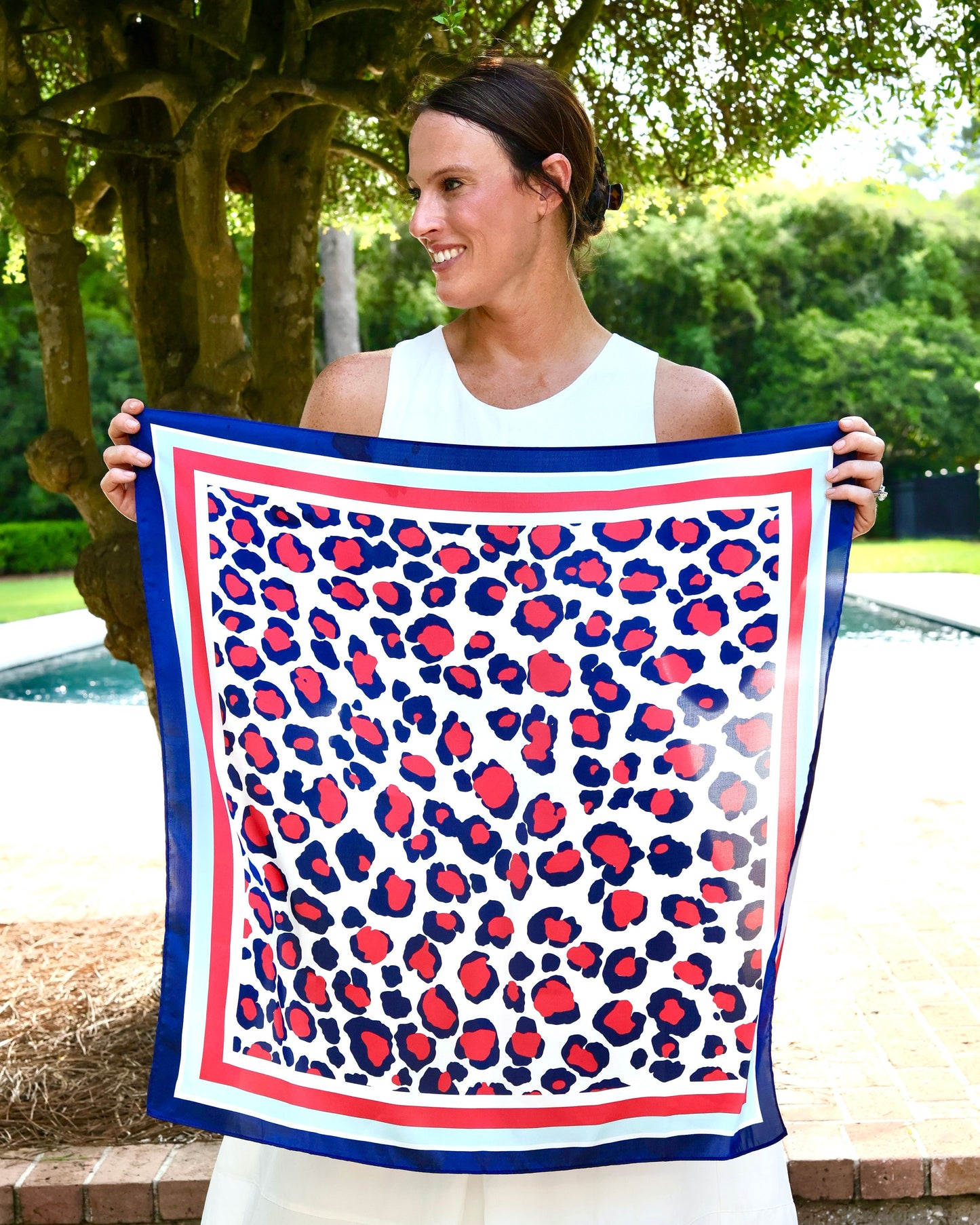 Meredith Spotted Scarf Medium Red Navy