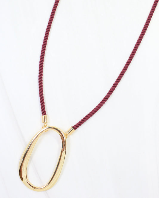 Norma Oval Pendant Cord Necklace Burgundy