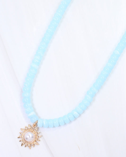 Abbigail Beaded Flower Necklace Blue