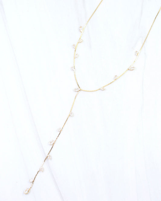Lina Rhinestone Y Necklace Gold