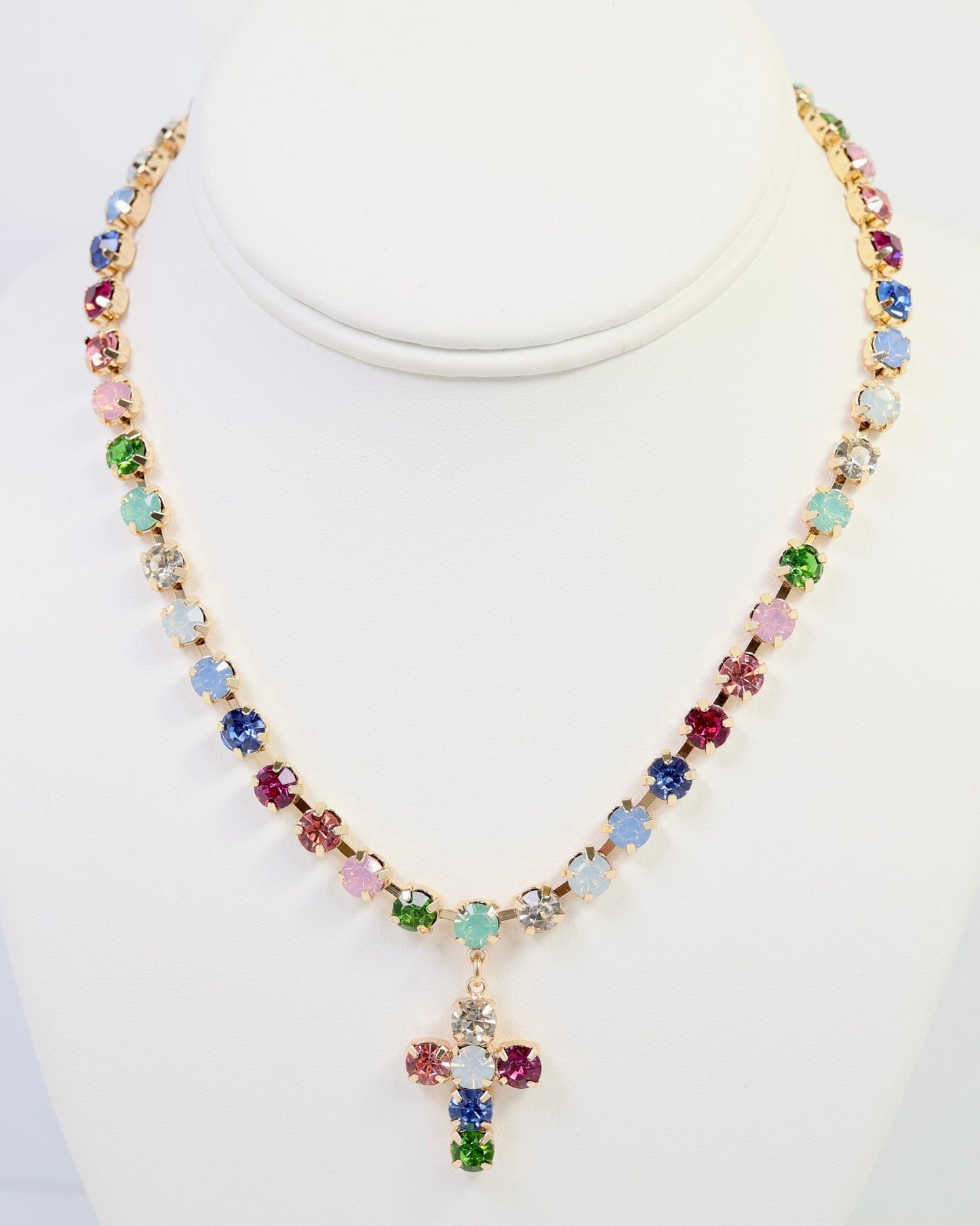 Santa Rosa Rhinestone Cross Necklace Multi