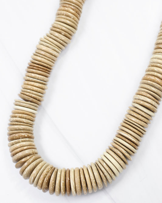Leonora Wood Disk Bead Necklace Natural