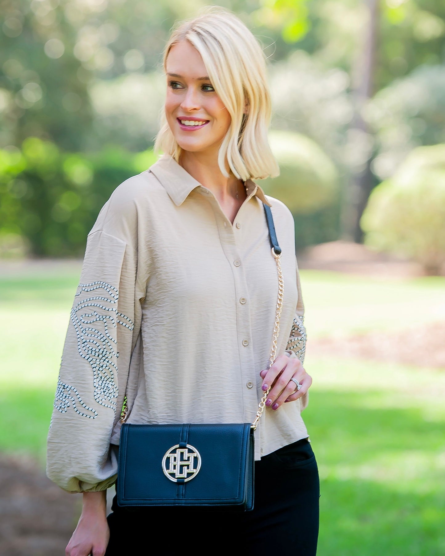 Cecilia Circle Logo Handbag Black