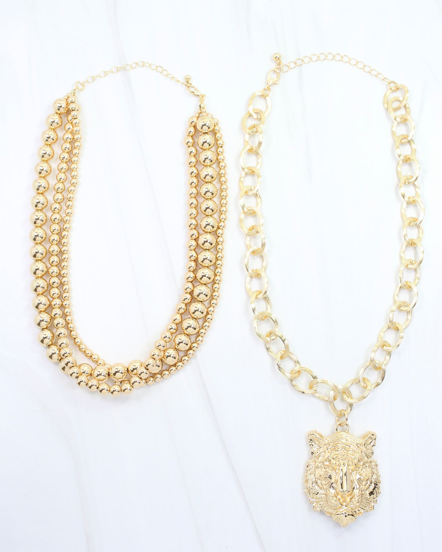 Bree Beaded Layered Necklace Tiger Gold
