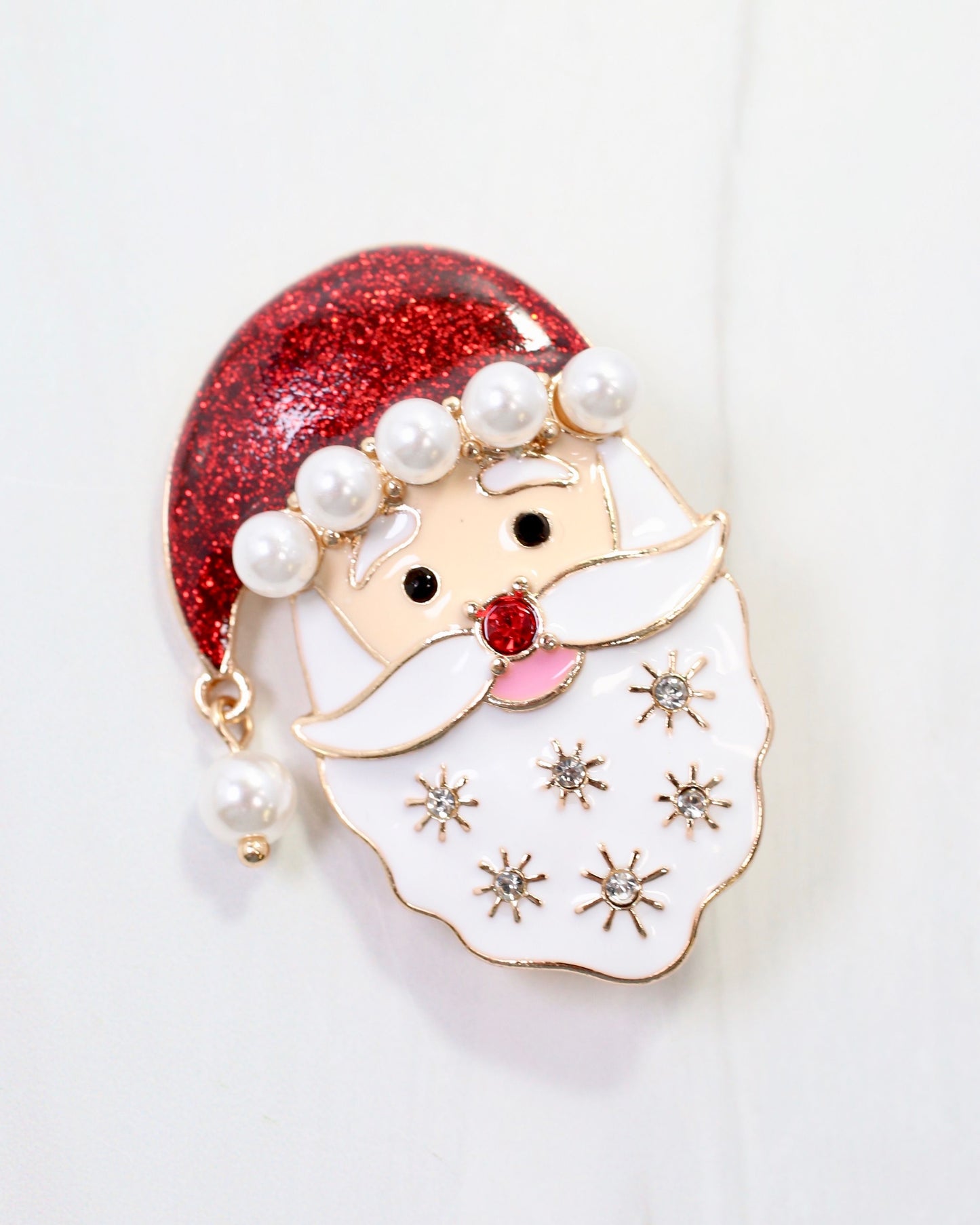 Smiling Santa Brooch Red