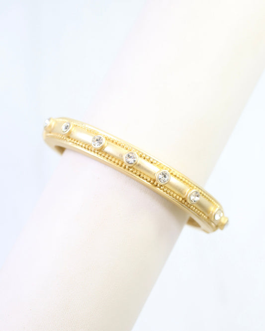 Milan CZ Hinged Bangle Bracelet Matte Gold