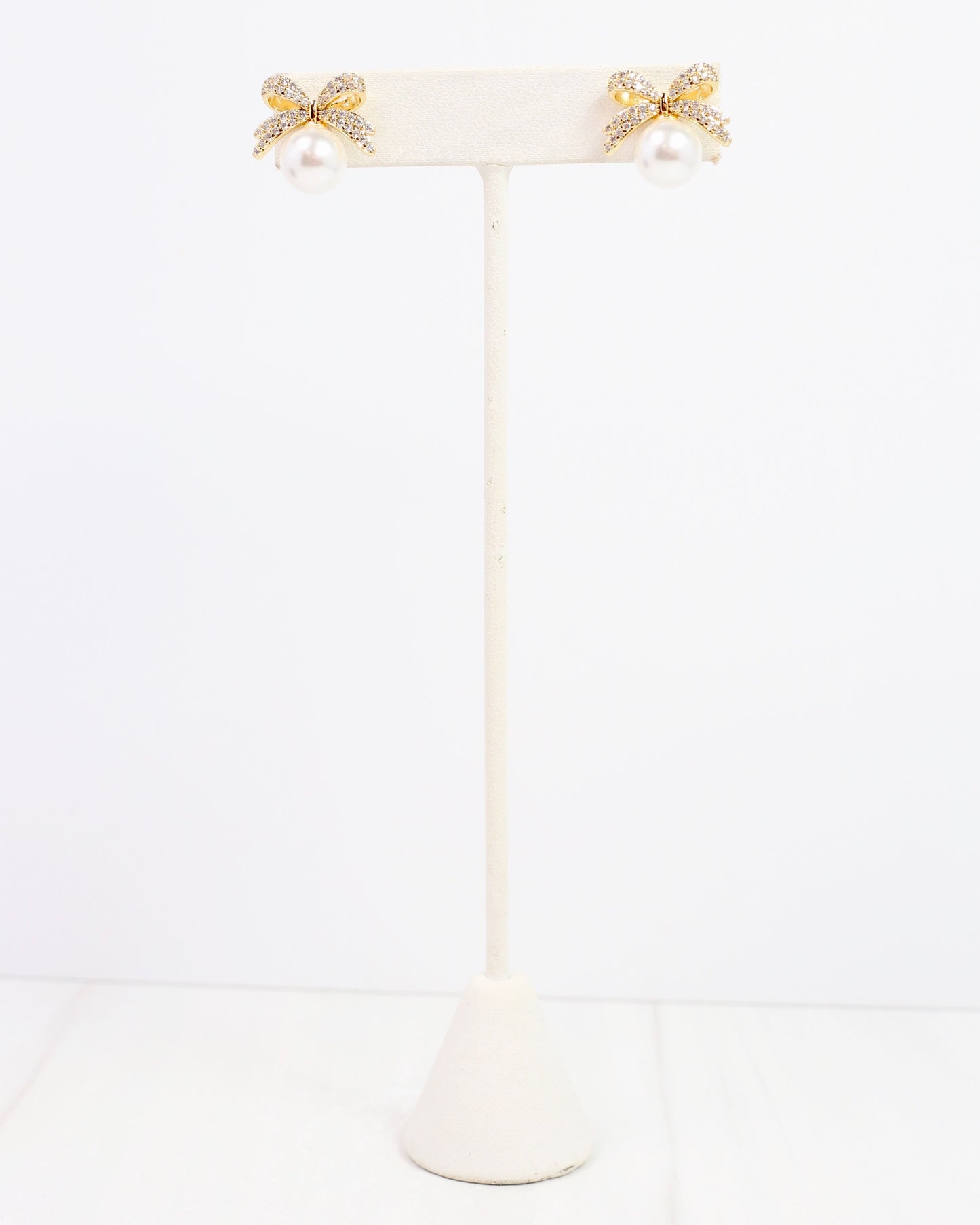 Mandy Pearl and CZ Bow Earring Gold