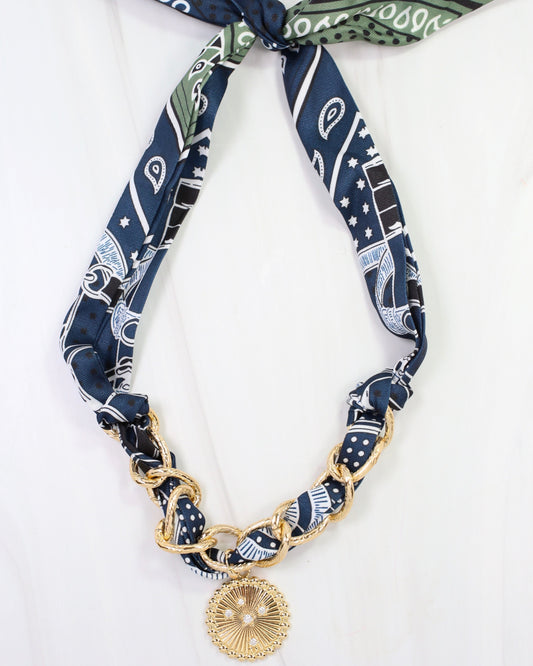 Sarah Scarf Charm Necklace Navy Green