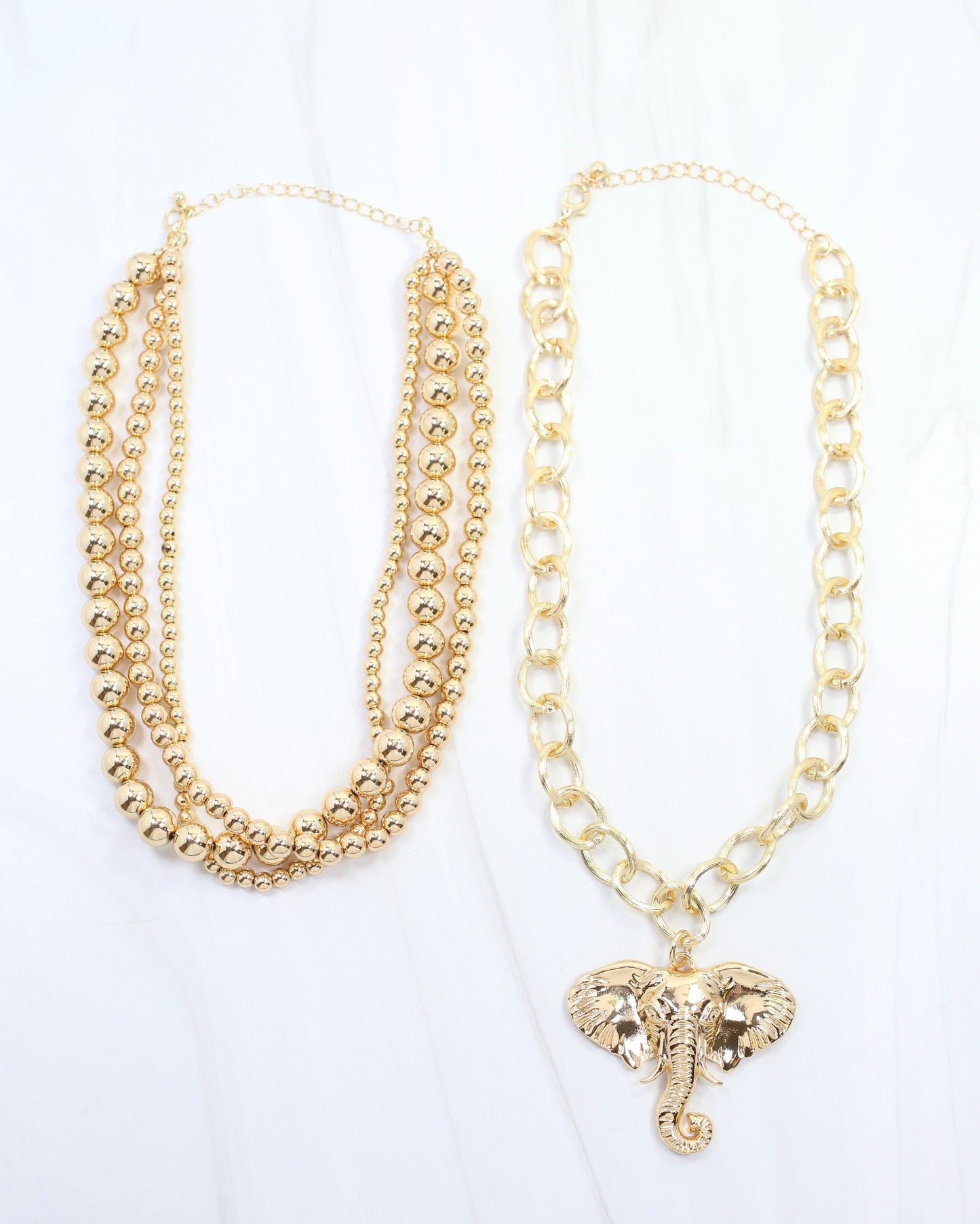 Bree Beaded Layered Necklace Elephant Gold