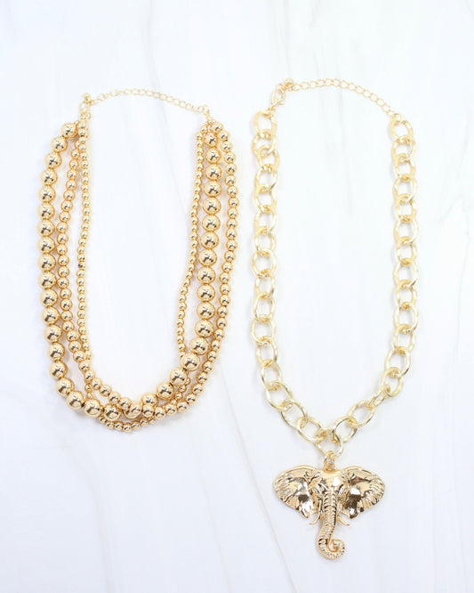 Bree Beaded Layered Necklace Elephant Gold