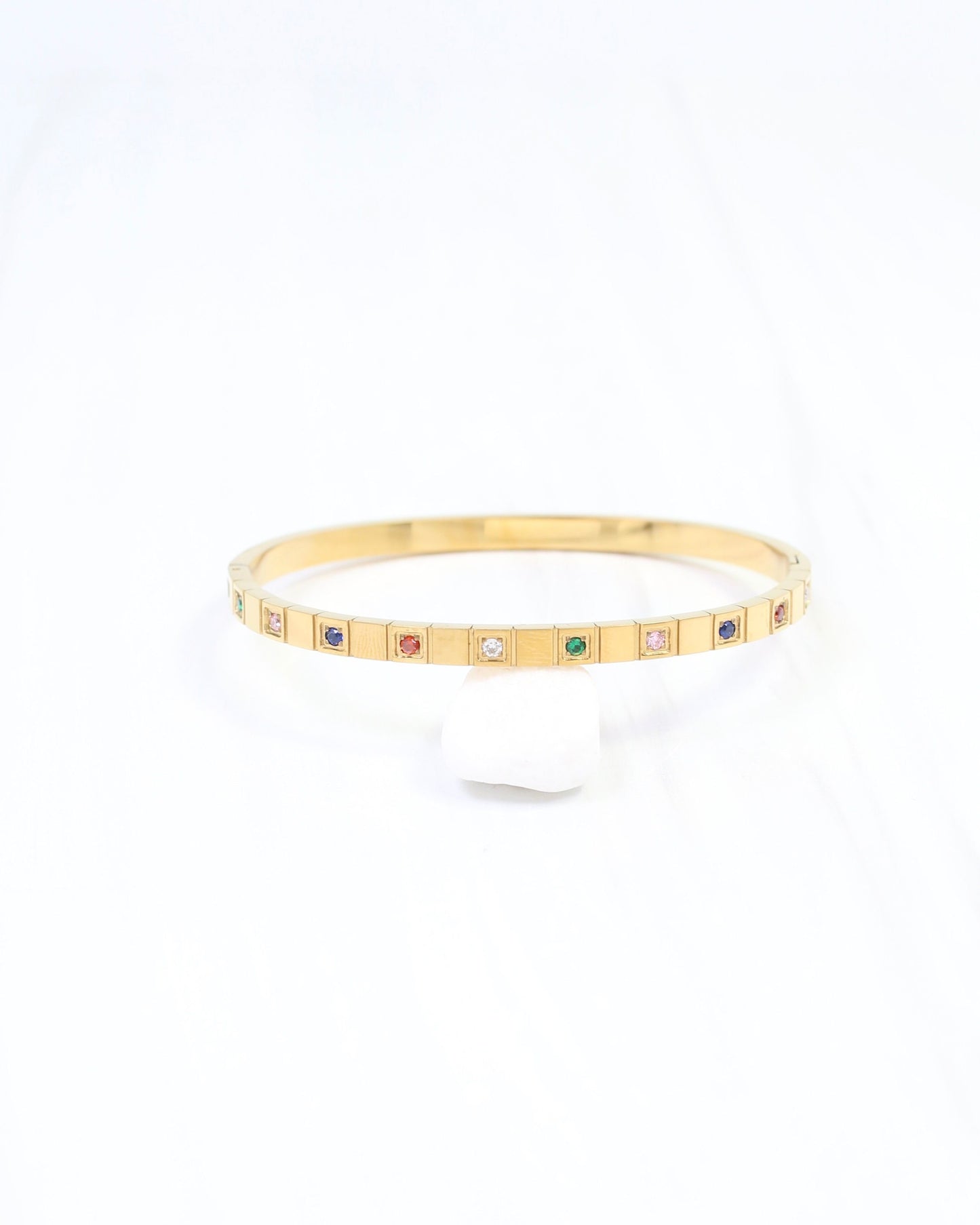 Quinn Multi Colored CZ Bangle Bracelet WP Gold