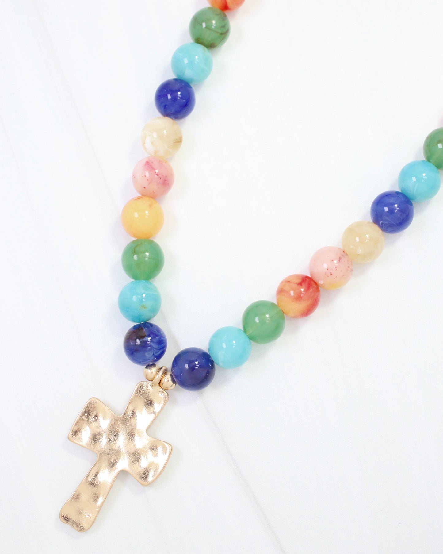 Kathryn Hammered Cross Beaded Necklace Multi