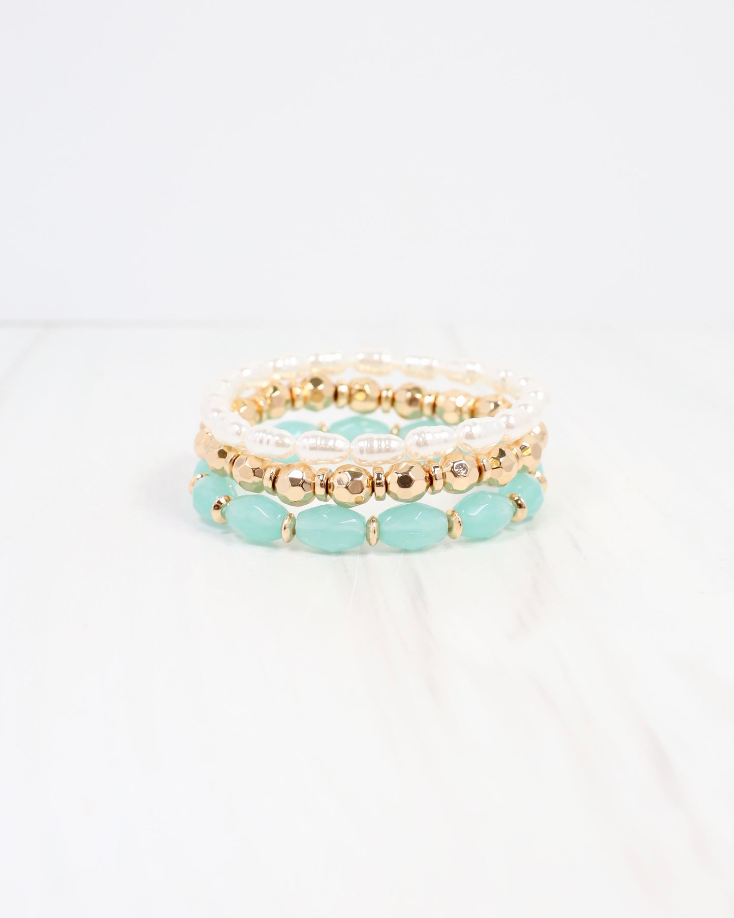 Athens Stretch Bracelet Set Aqua
