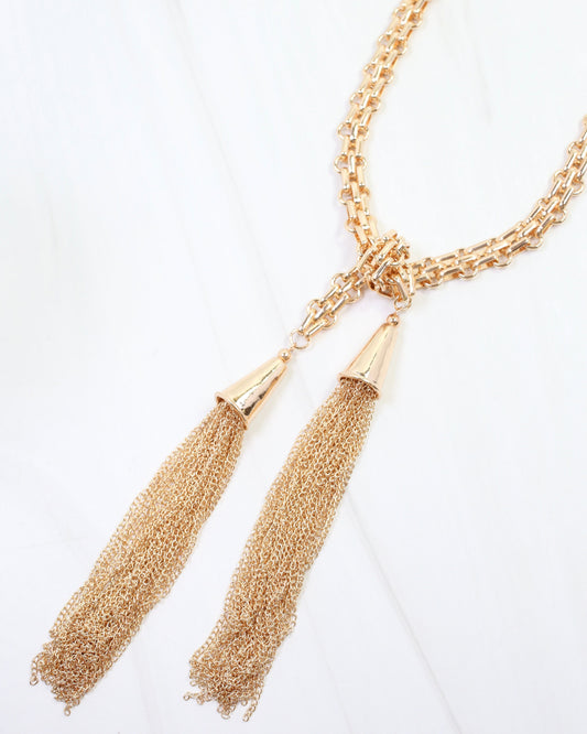 Marely Long Tassel Chain Necklace Gold