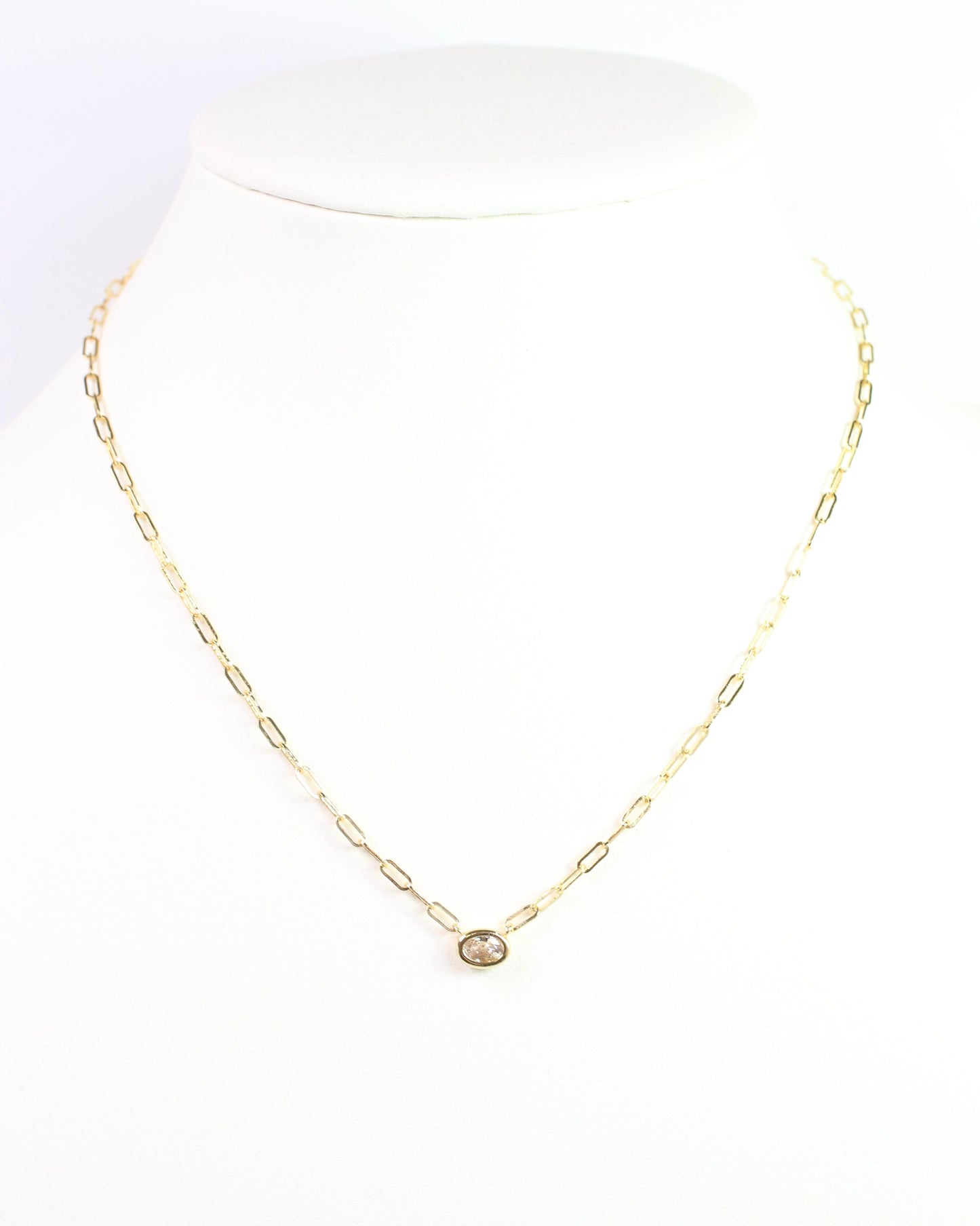 Gemma Oval CZ Link Necklace WR Gold