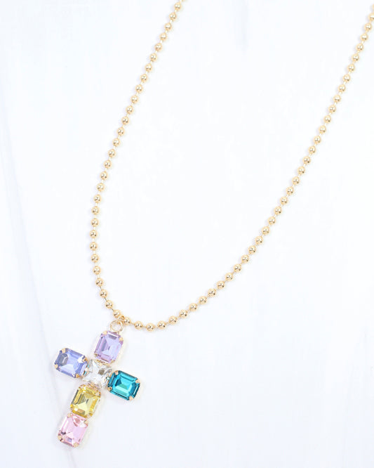 Kadis Crystal Cross Necklace Lavender Multi