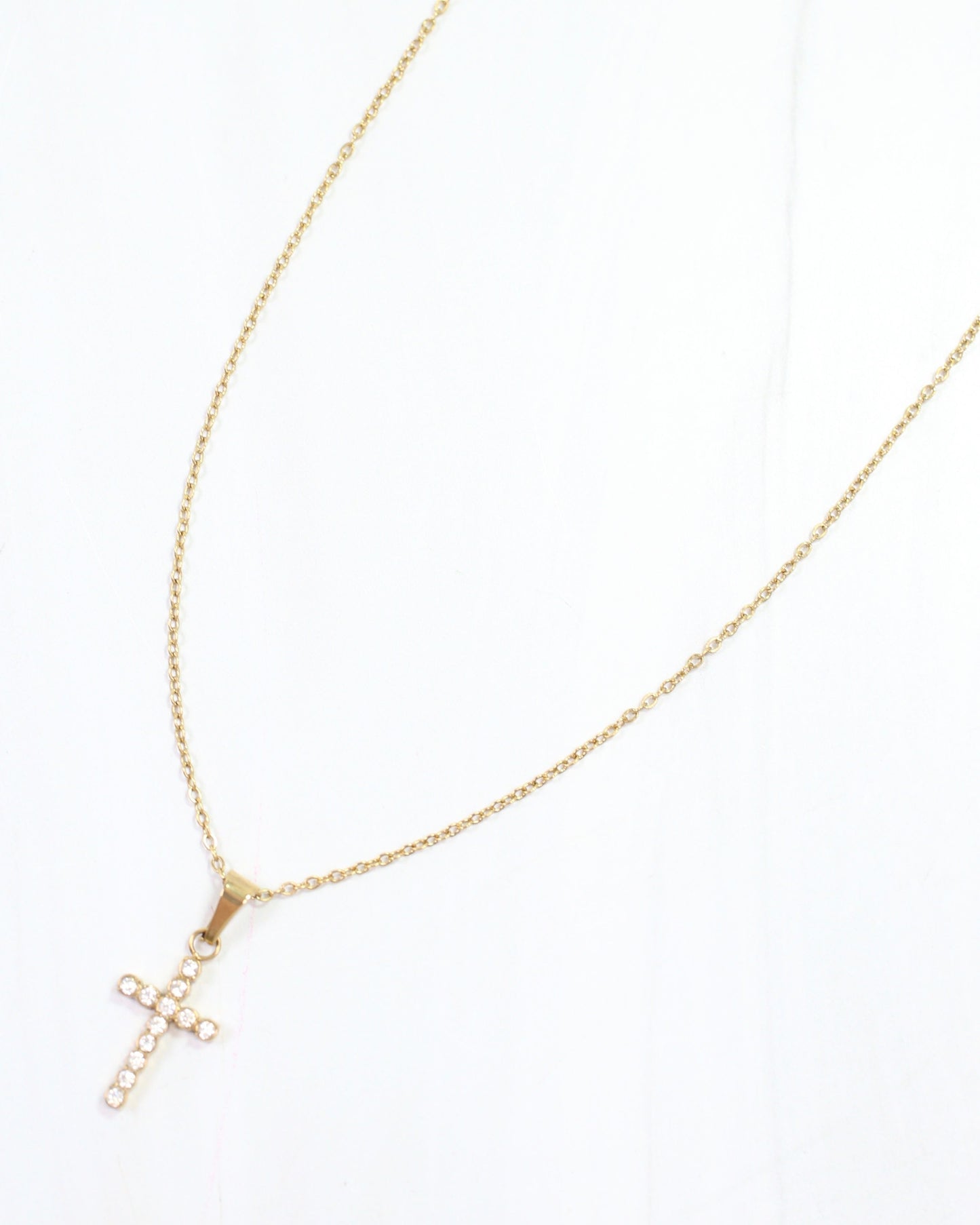 Jamey CZ Cross Necklace Gold