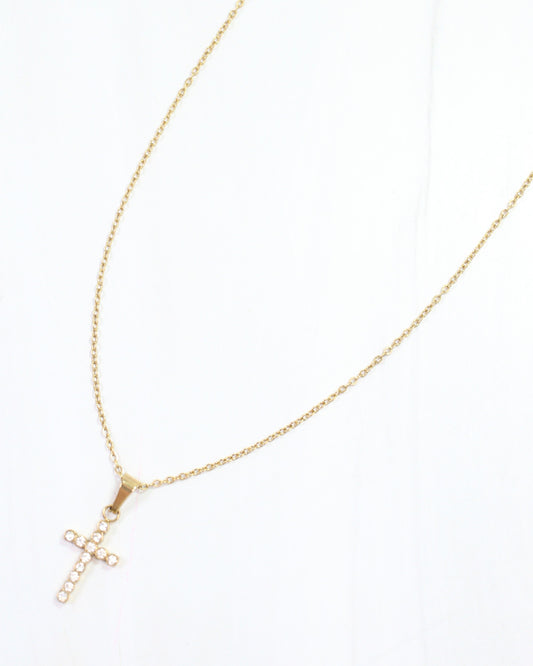 Jamey CZ Cross Necklace Gold