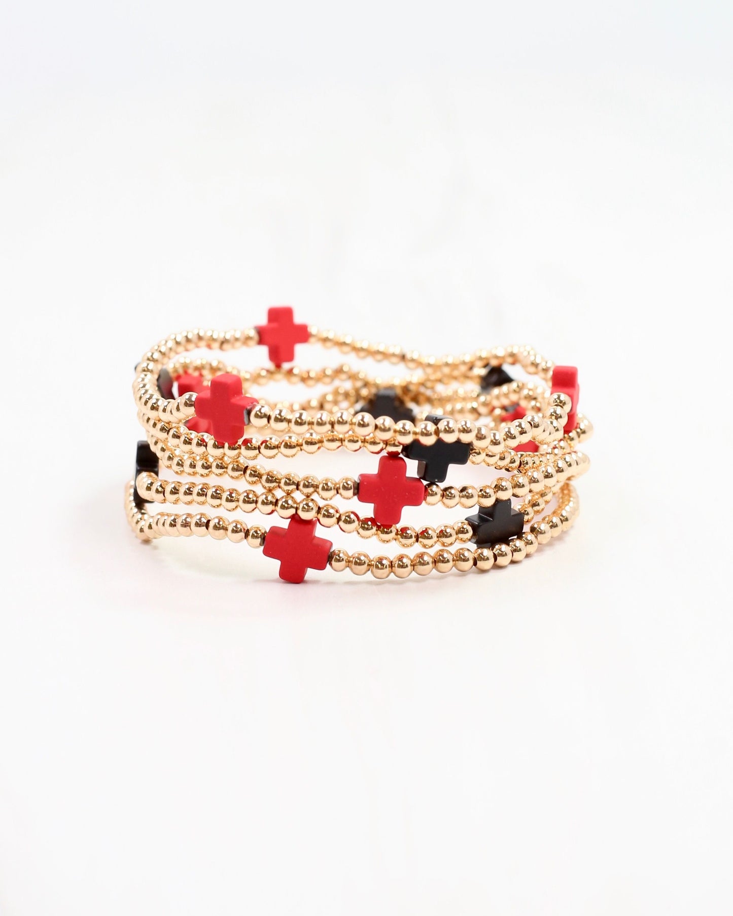 Brittany Cross Bracelet Set Red Black
