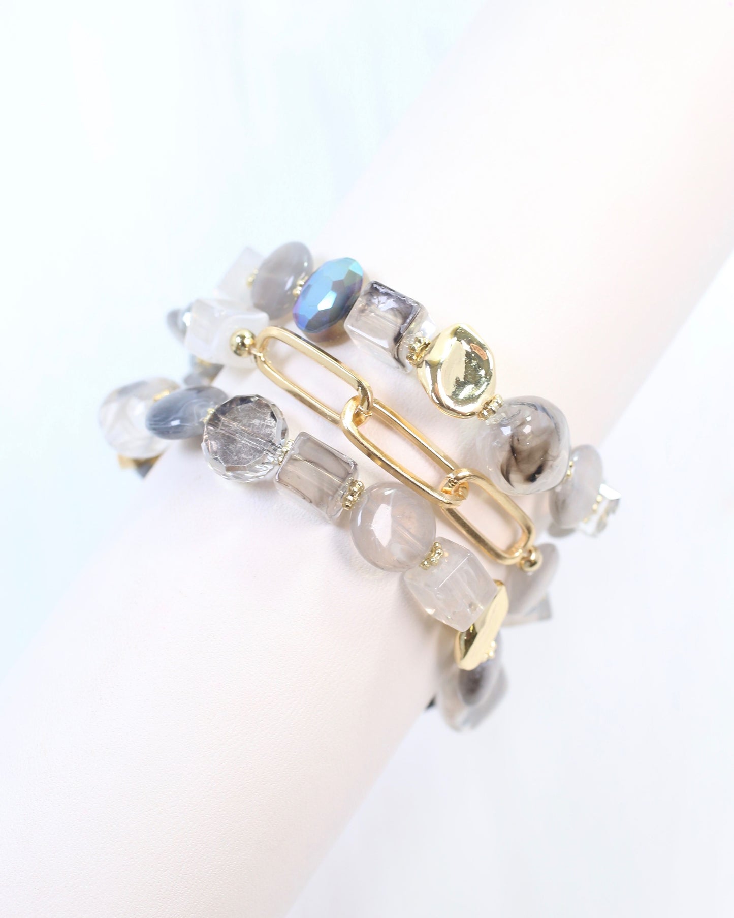 Clanton Beaded and Link Bracelet Set Grey