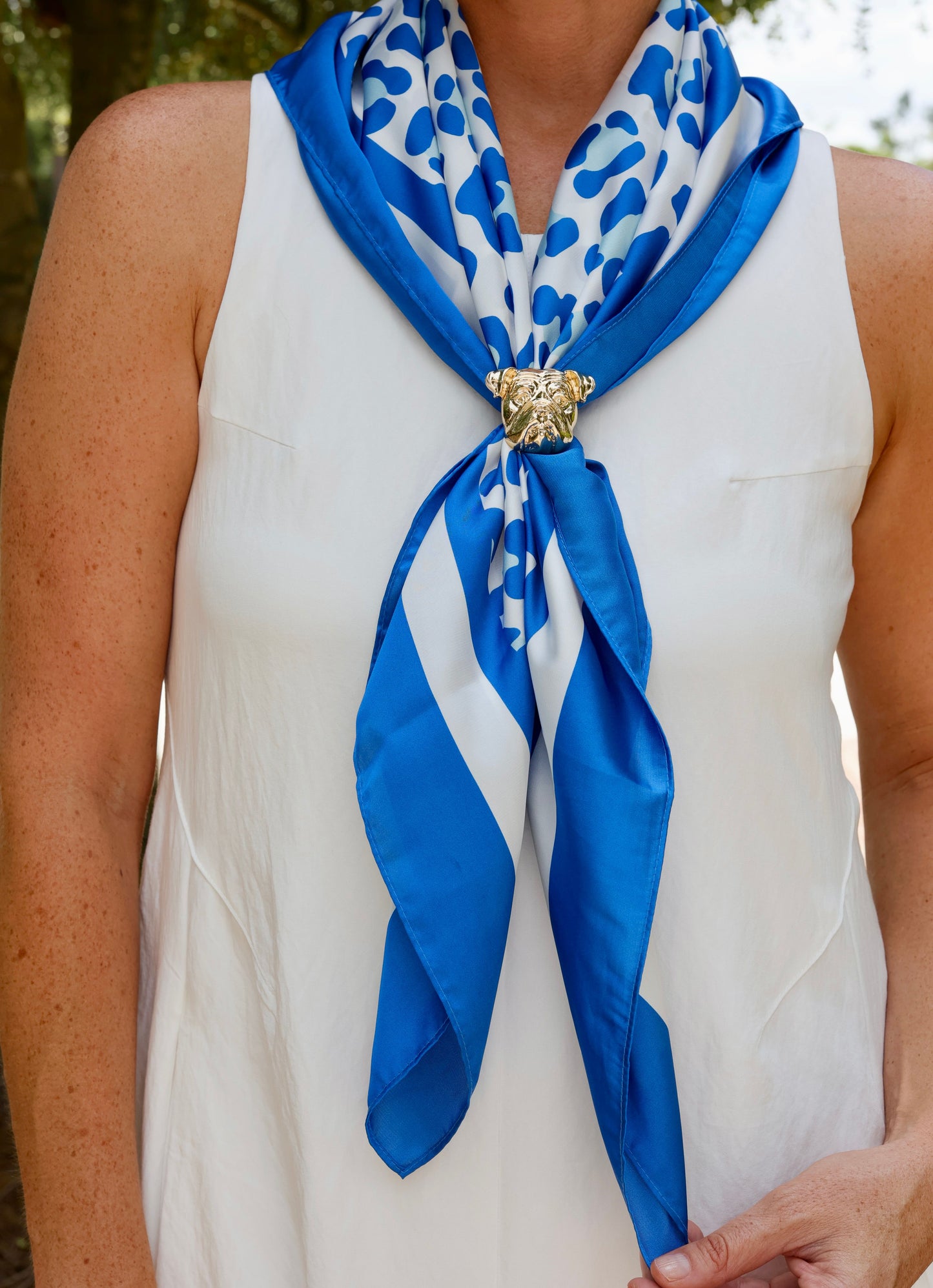 Meredith Spotted Scarf Large Blue White