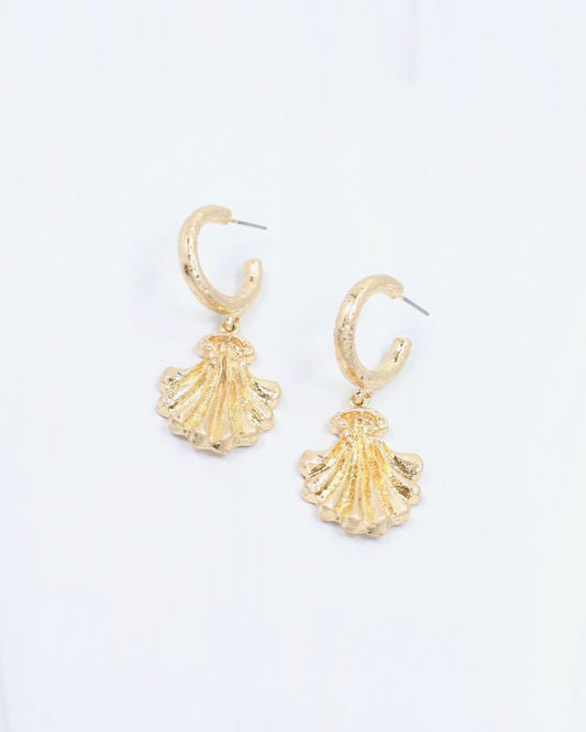Gatton Fan Drop Hoop Earring Worn Gold