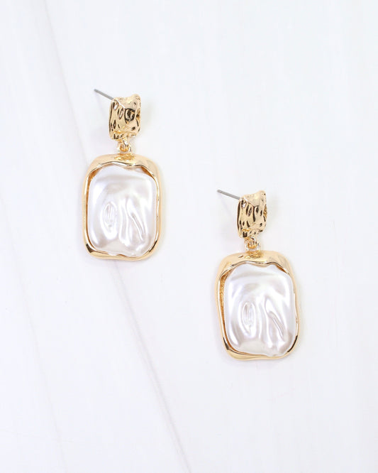 Alora Geometric Pearl Drop Earring Gold