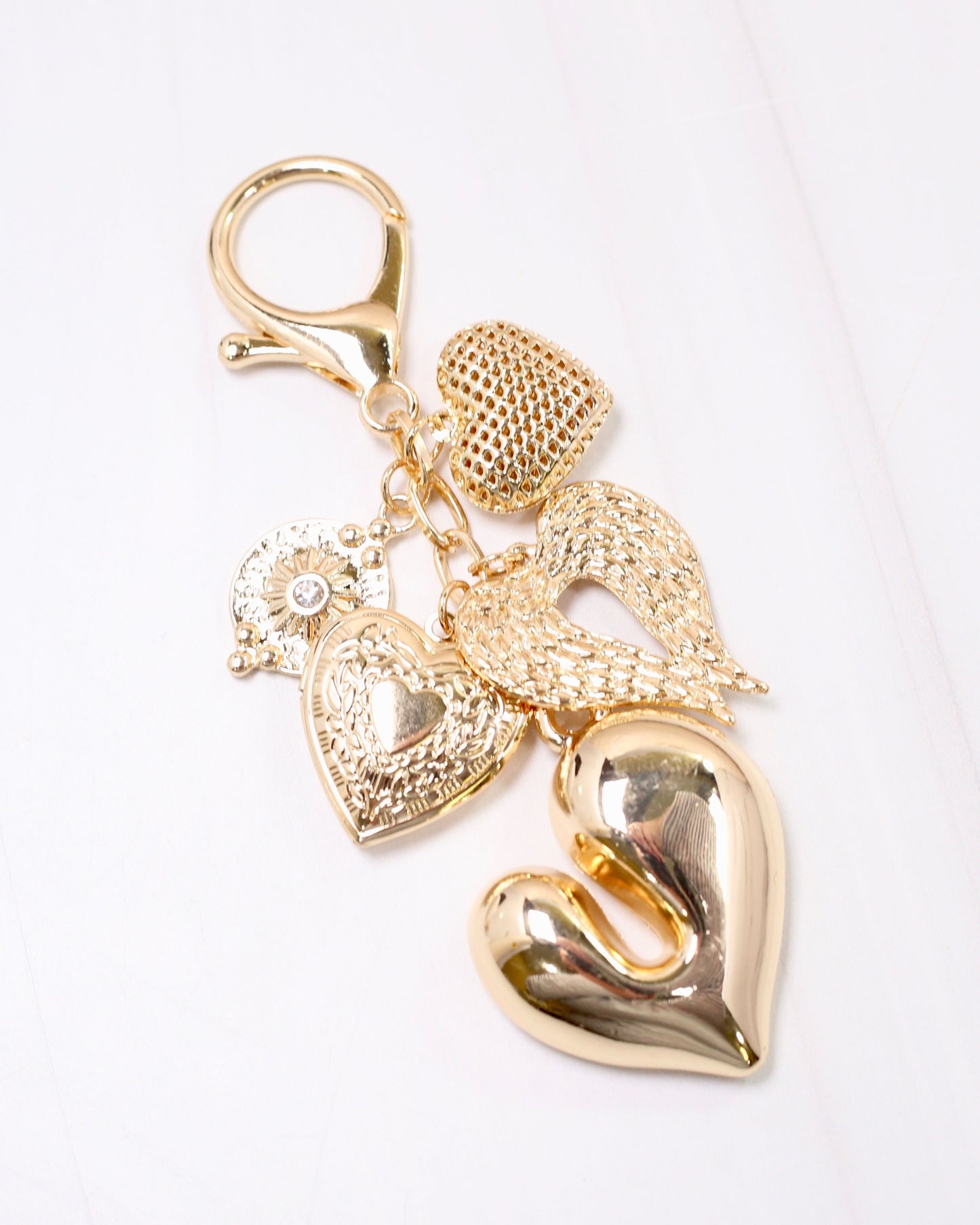 Puffy Heart Bag Charm Gold