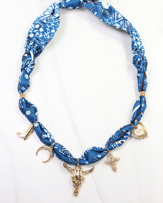 Escondido Western Charm Scarf Necklace Blue
