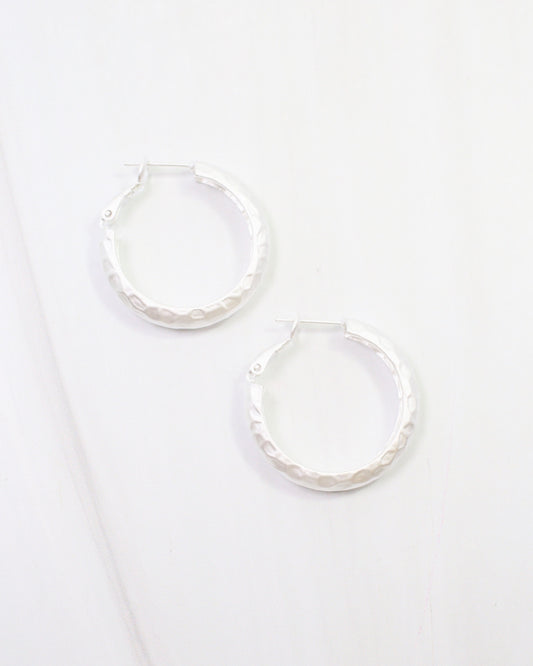 Glassboro Hammered Hoop Earring WR Matte Silver