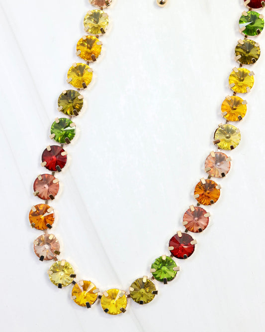 Harper Medium Rhinestone Necklace Olive Multi