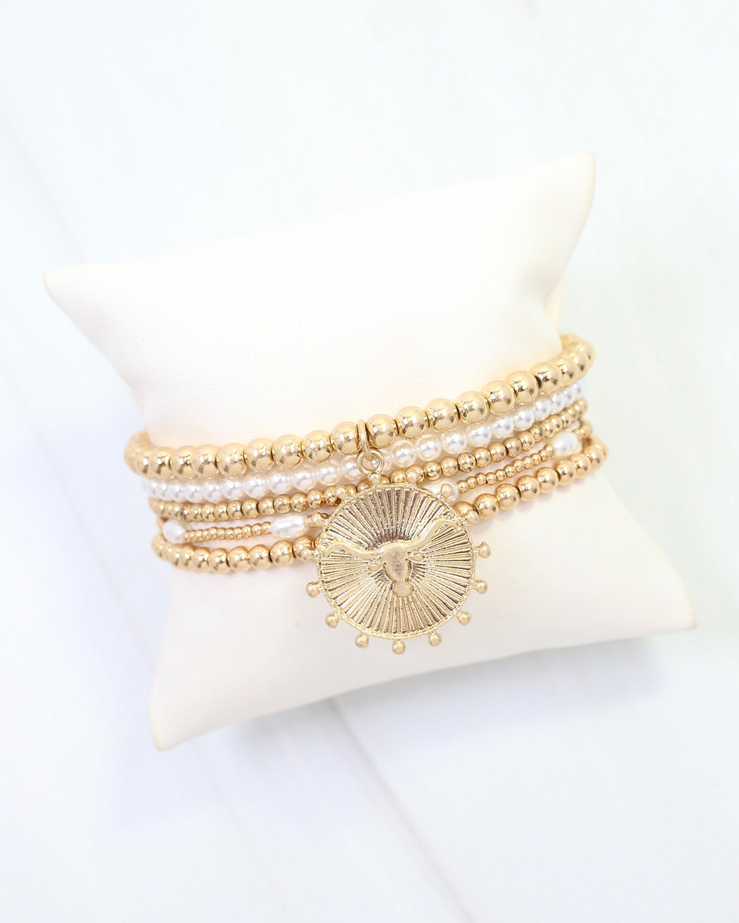 Carmen Coin Beaded Bracelet Set Bull Worn Gold