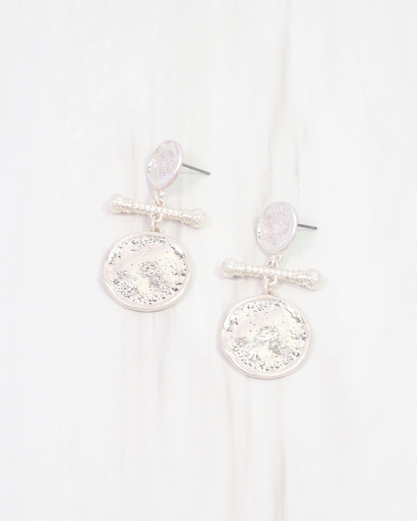 Goulburn Hammered Drop Earring Worn Silver