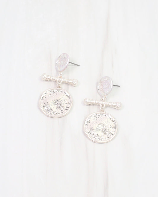 Goulburn Hammered Drop Earring Worn Silver