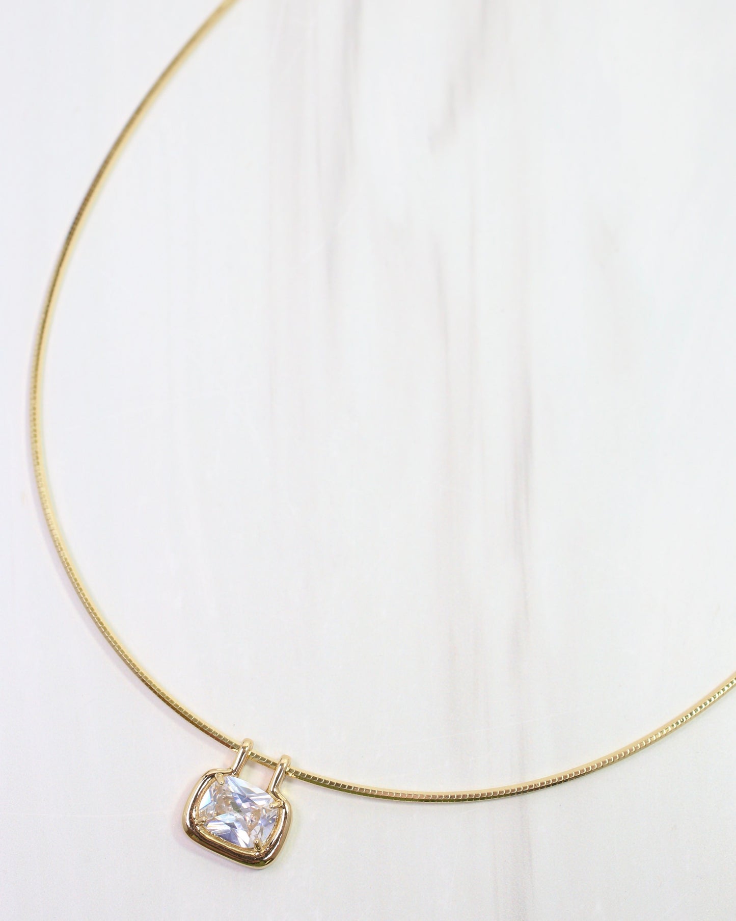 Evelina Rectangular CZ Chain Necklace WR Gold