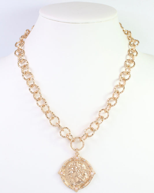 Ballina Coin Link Necklace Worn Gold