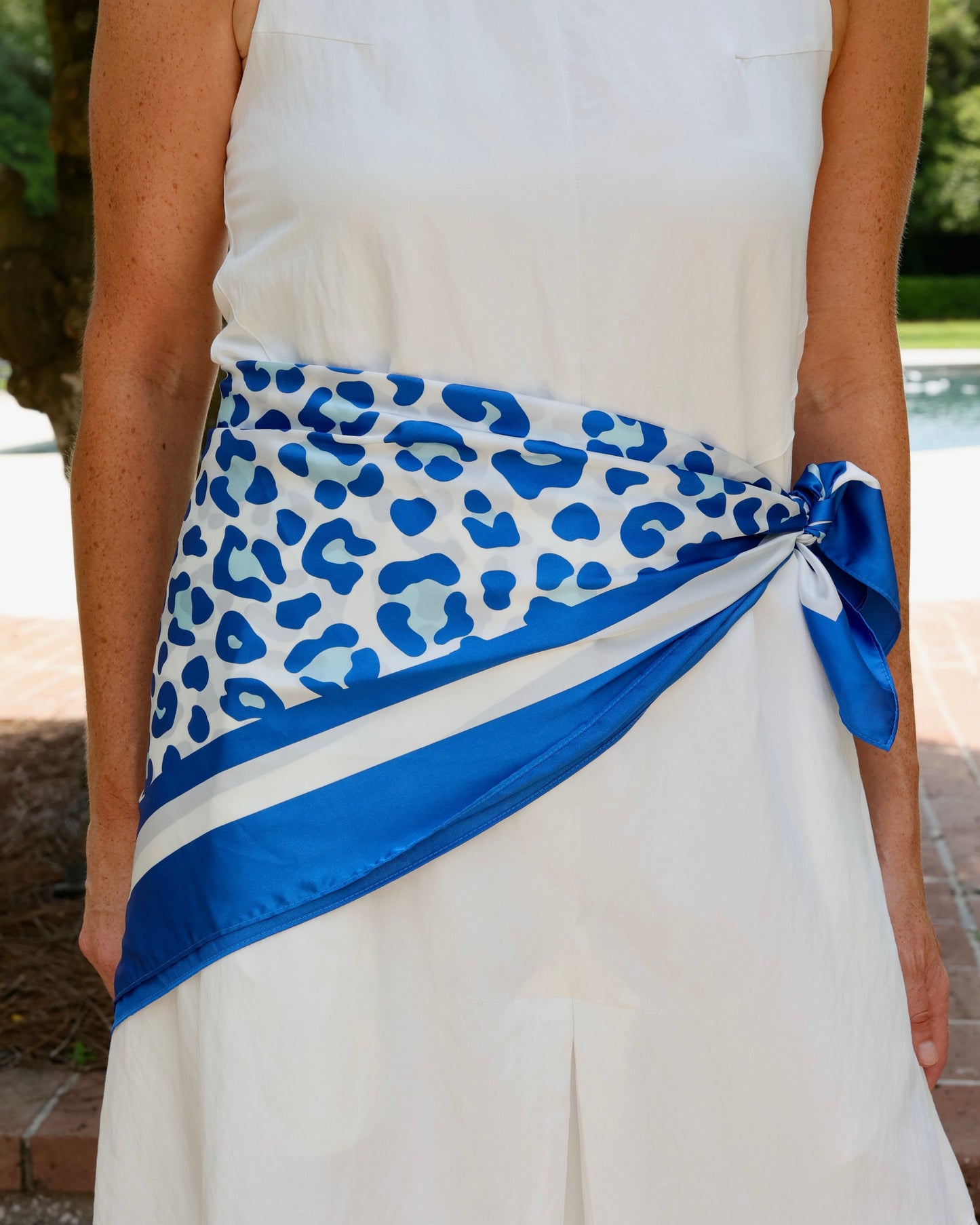 Meredith Spotted Scarf Large Blue White