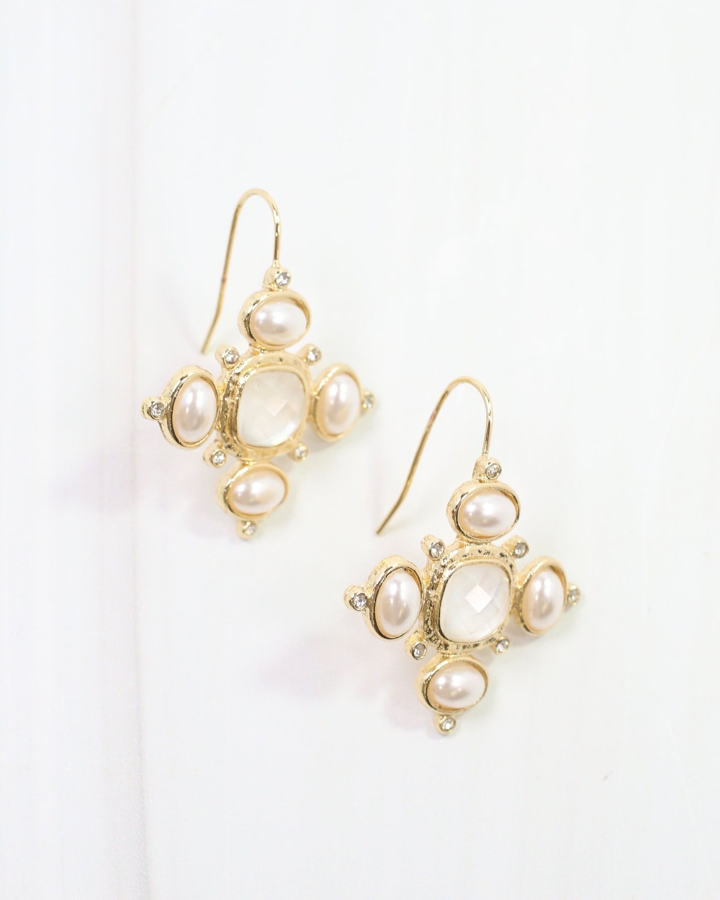 Cline Pearl and CZ Earrings Gold