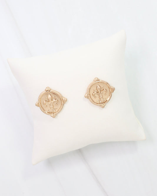 Emily Fleur Di Lis Stud Earring Worn Gold