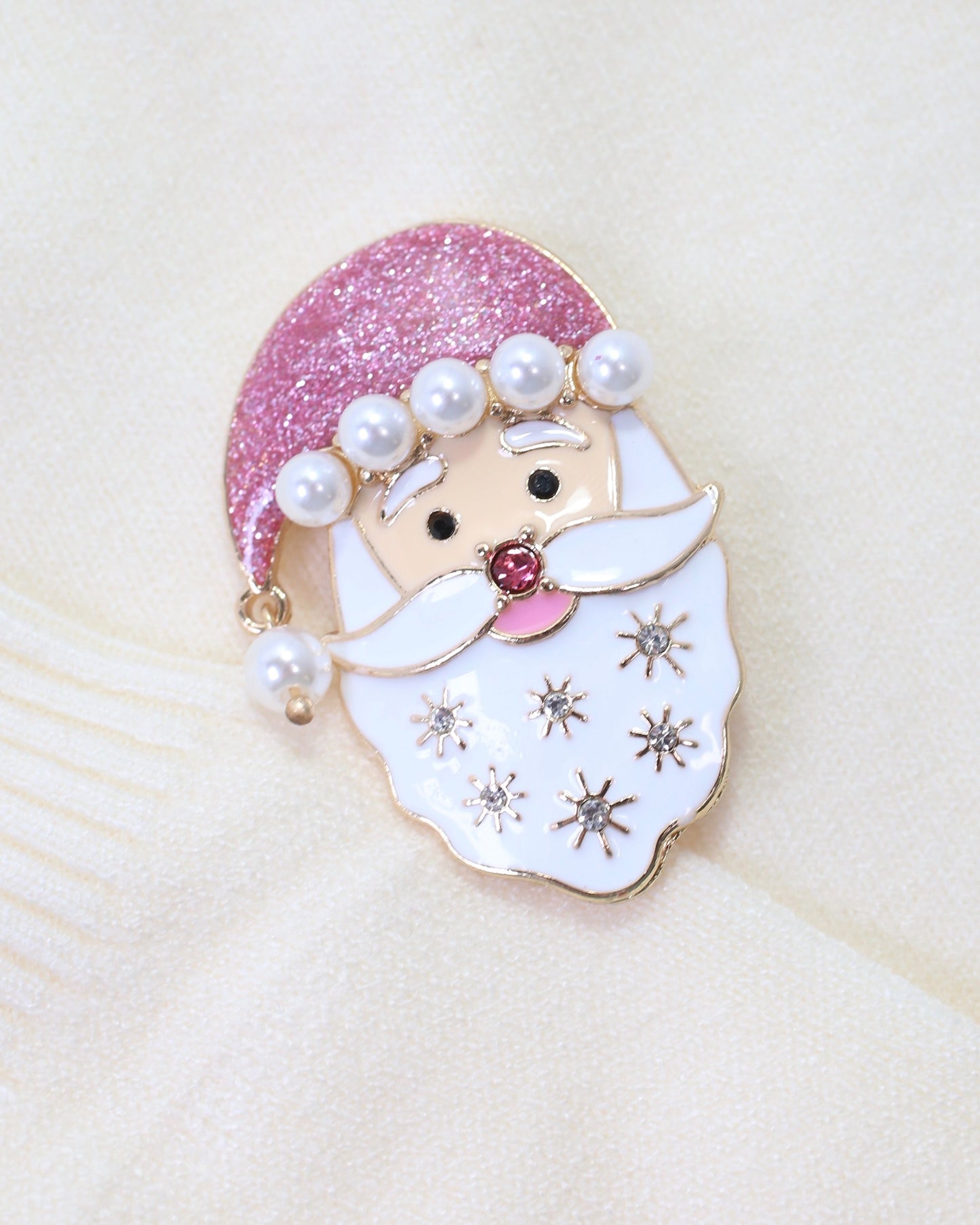 Smiling Santa Brooch Pink
