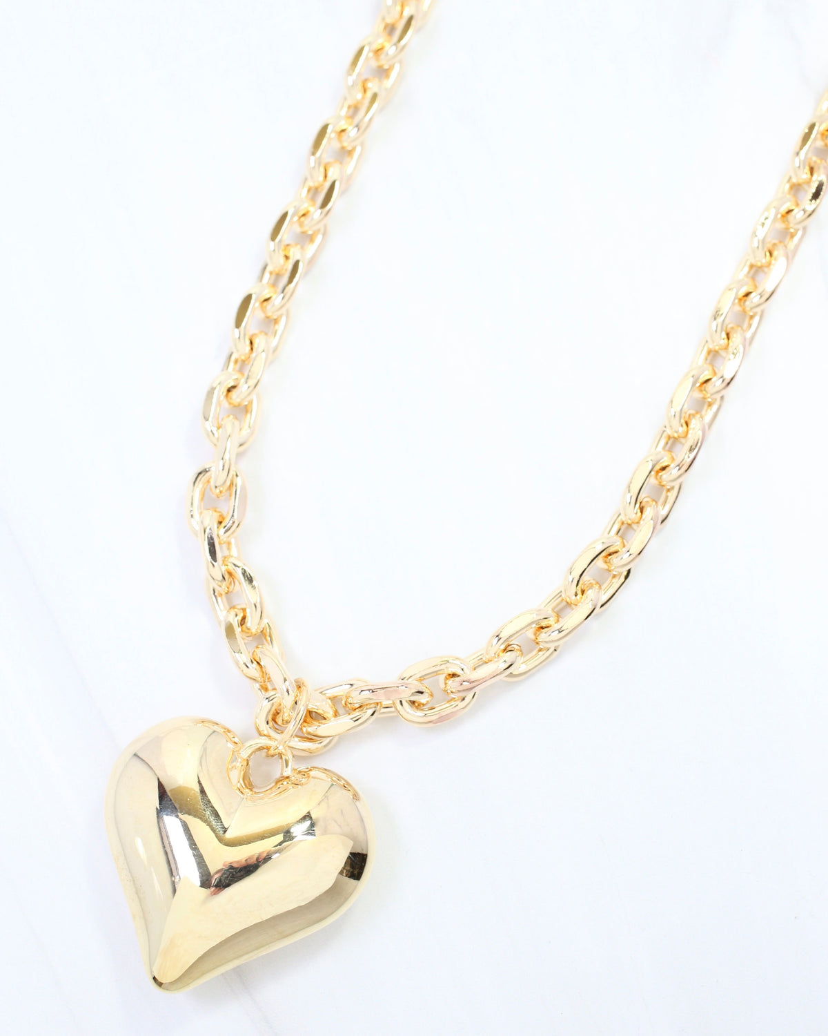Peyton Large Puffy Heart Necklace WR Gold