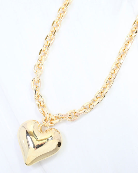 Peyton Large Puffy Heart Necklace WR Gold