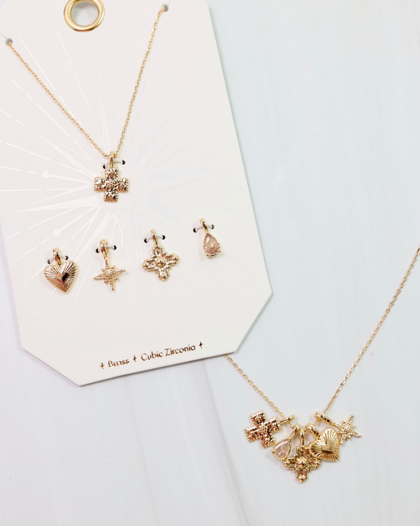 Cross My Heart Charm Necklace Set Gold