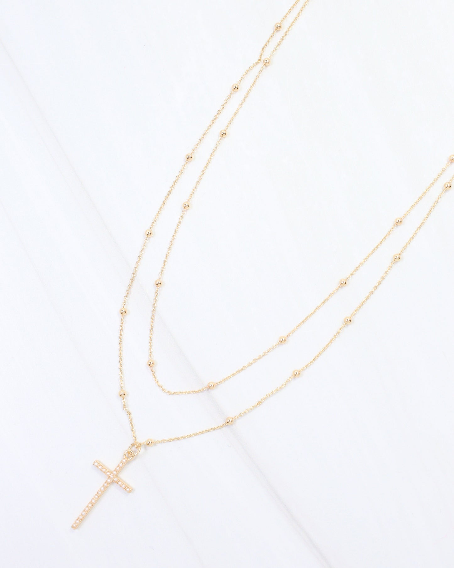 Kyla Pearl Cross Layered Necklace WR Gold