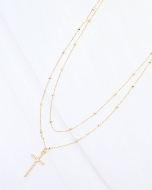 Kyla Pearl Cross Layered Necklace WR Gold