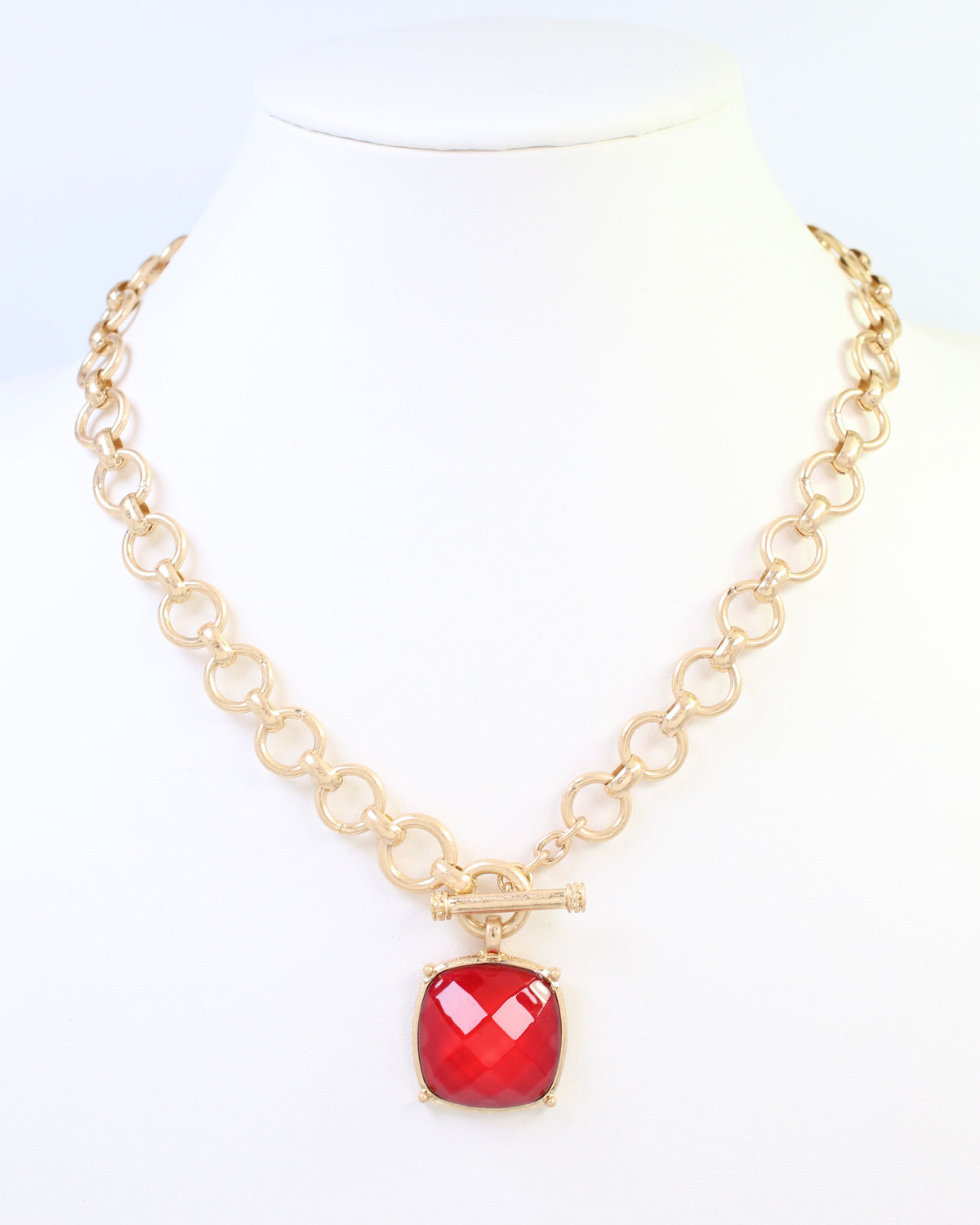 Duchess Faceted Stone Pendant Necklace Red